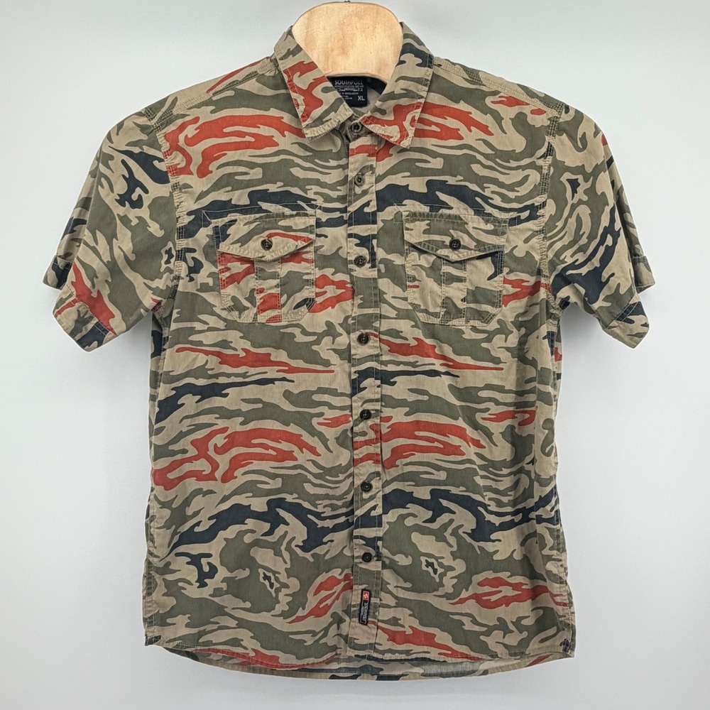 Southpole Camo Shirt Mens XL Short Sleeve Tiger Stripe Orange Green Streetwear